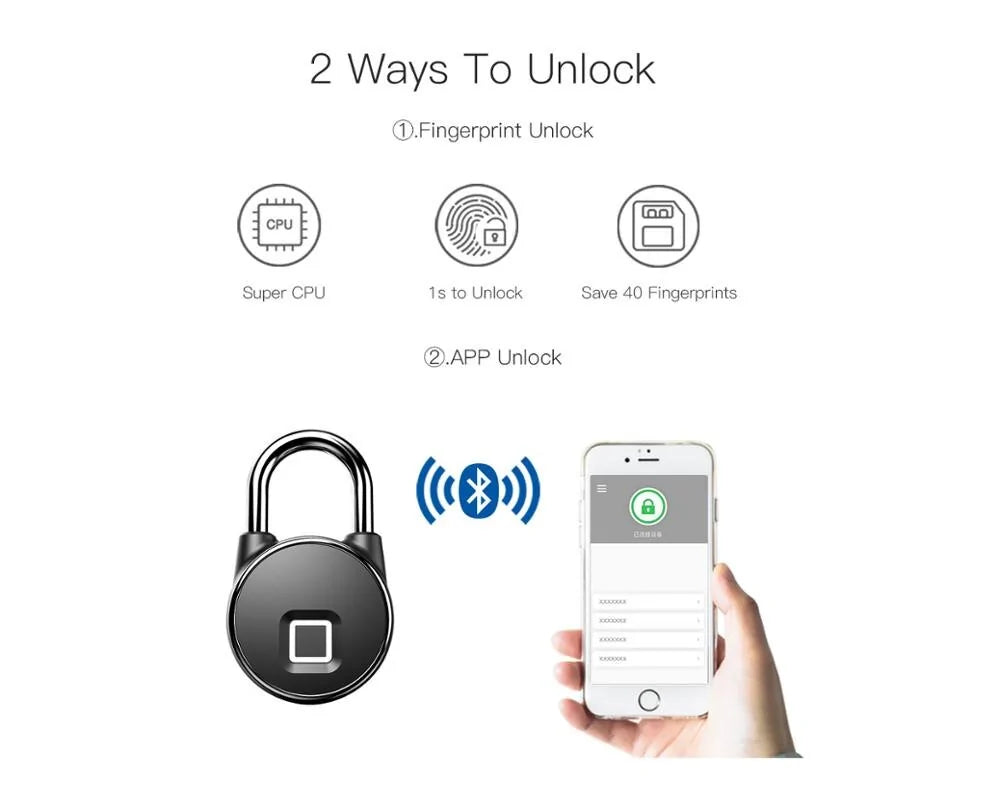 USB Rechargeable Fingerprint Bluetooth Padlock
