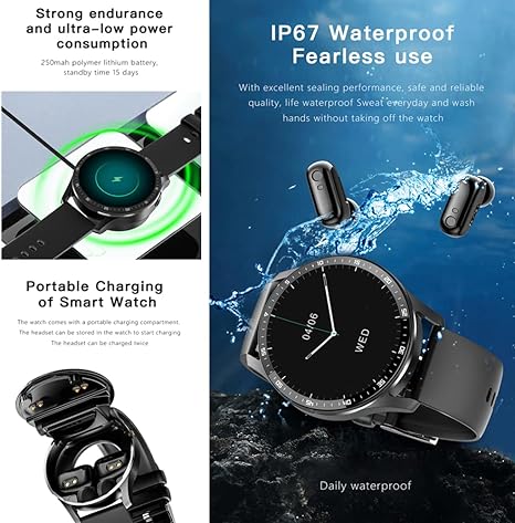 X7 Headset Smart Watch TWS Bluetooth Earphones Call Large Screen IP67