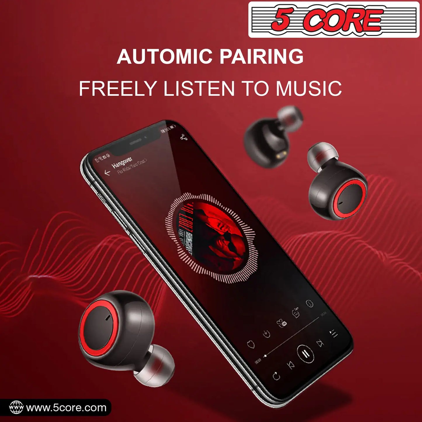Water Resistant 5 Core Wireless Ear Buds Mini Bluetooth Headphones 32 Hours Playtime