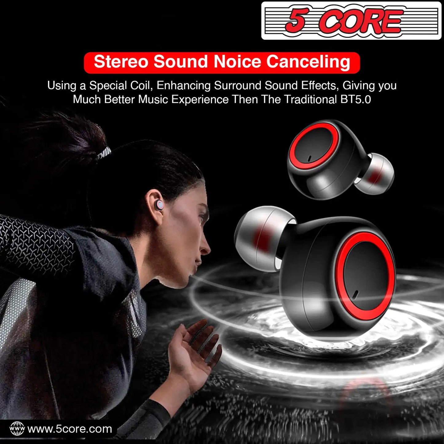 Water Resistant 5 Core Wireless Ear Buds Mini Bluetooth Headphones 32 Hours Playtime