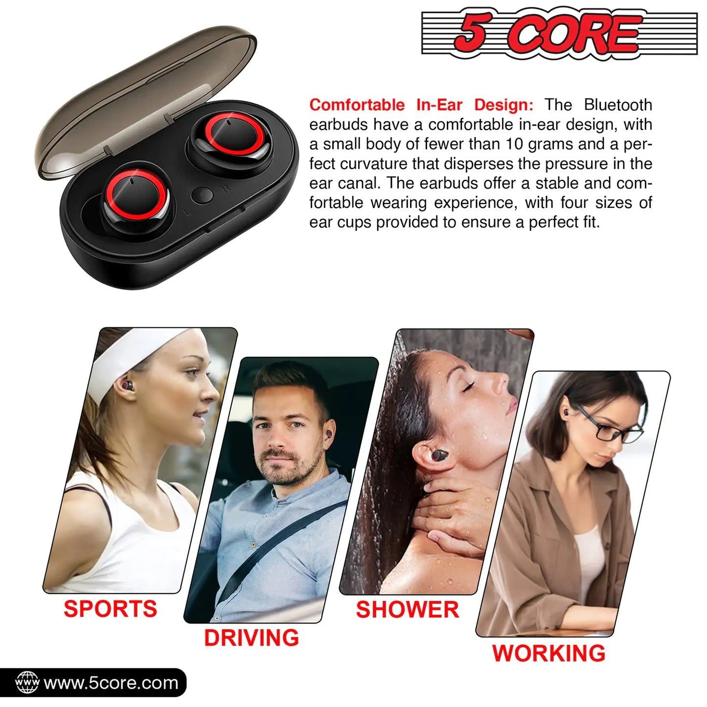 Water Resistant 5 Core Wireless Ear Buds Mini Bluetooth Headphones 32 Hours Playtime