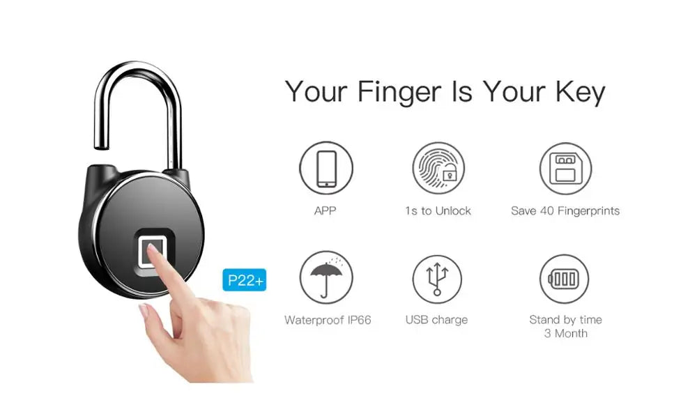 USB Rechargeable Fingerprint Bluetooth Padlock