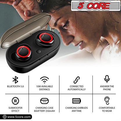 Water Resistant 5 Core Wireless Ear Buds Mini Bluetooth Headphones 32 Hours Playtime