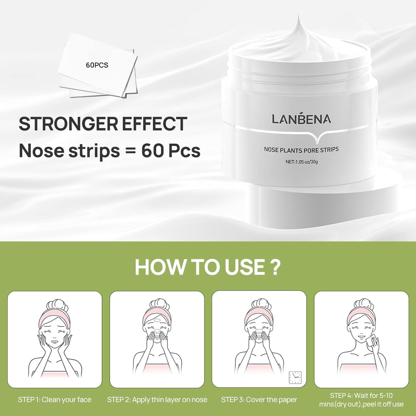 LANBENA Lamberna Blackhead Nose  Nose Patch with 60 Blackhead paper Acne Peel Cleansing  Russia
