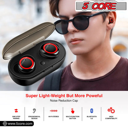 Water Resistant 5 Core Wireless Ear Buds Mini Bluetooth Headphones 32 Hours Playtime