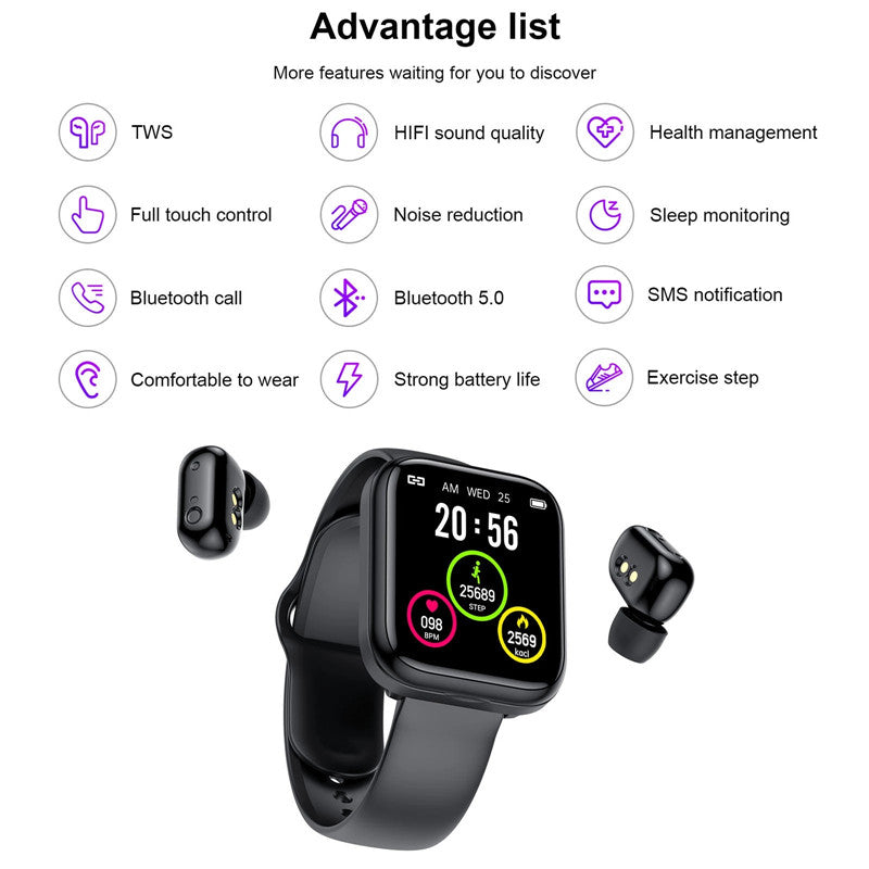 X5 Smart Watch Bluetooth Earphones Waterproof 2 in 1 Smart Watch With Earbuds