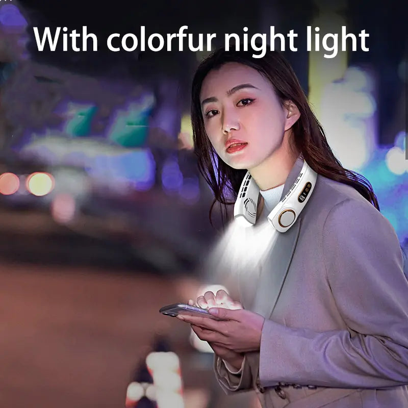 Portable LED Display Hanging Neck Fan